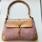 Gucci Jackie Bamboo Shoulder Bag Pink Suede Leather