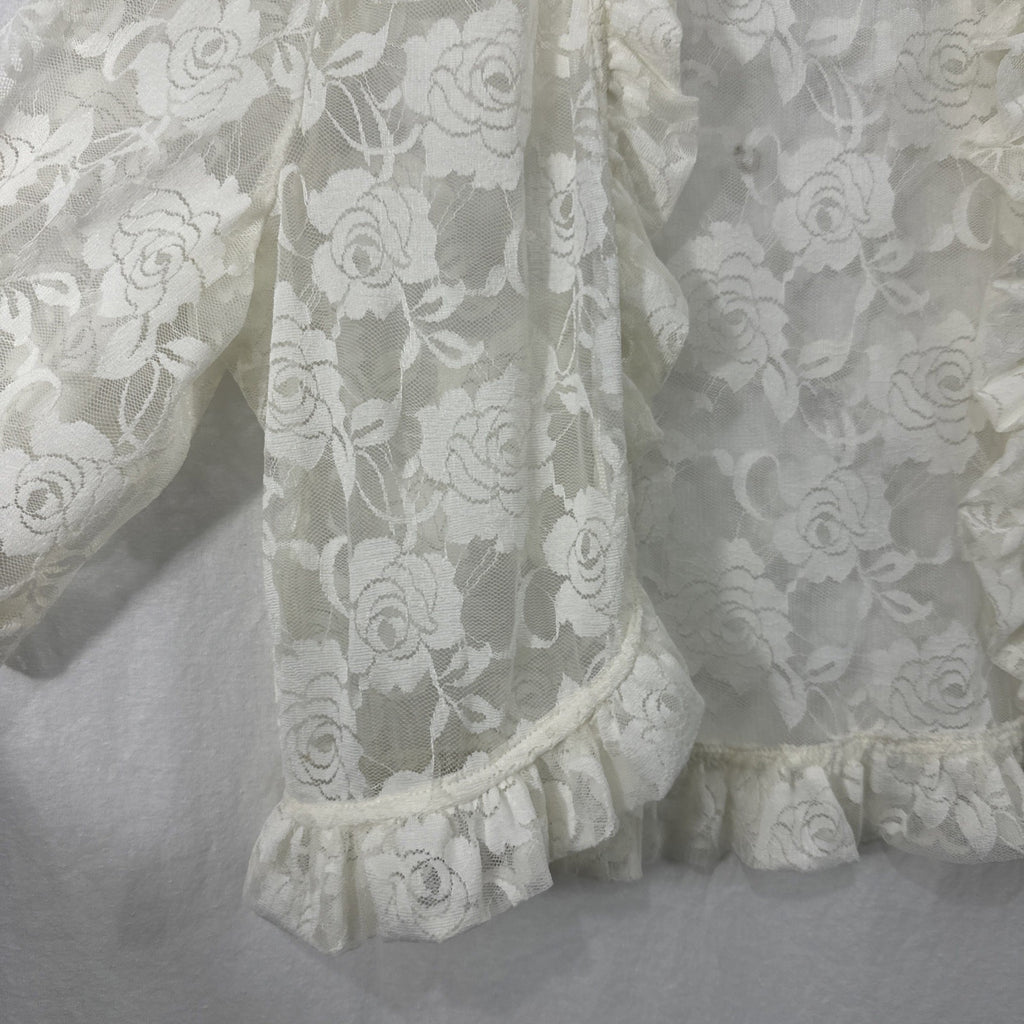 Glamour Ivory Floral Lace Sheer Ruffle Shrug Bolero Cardigan Top Size S