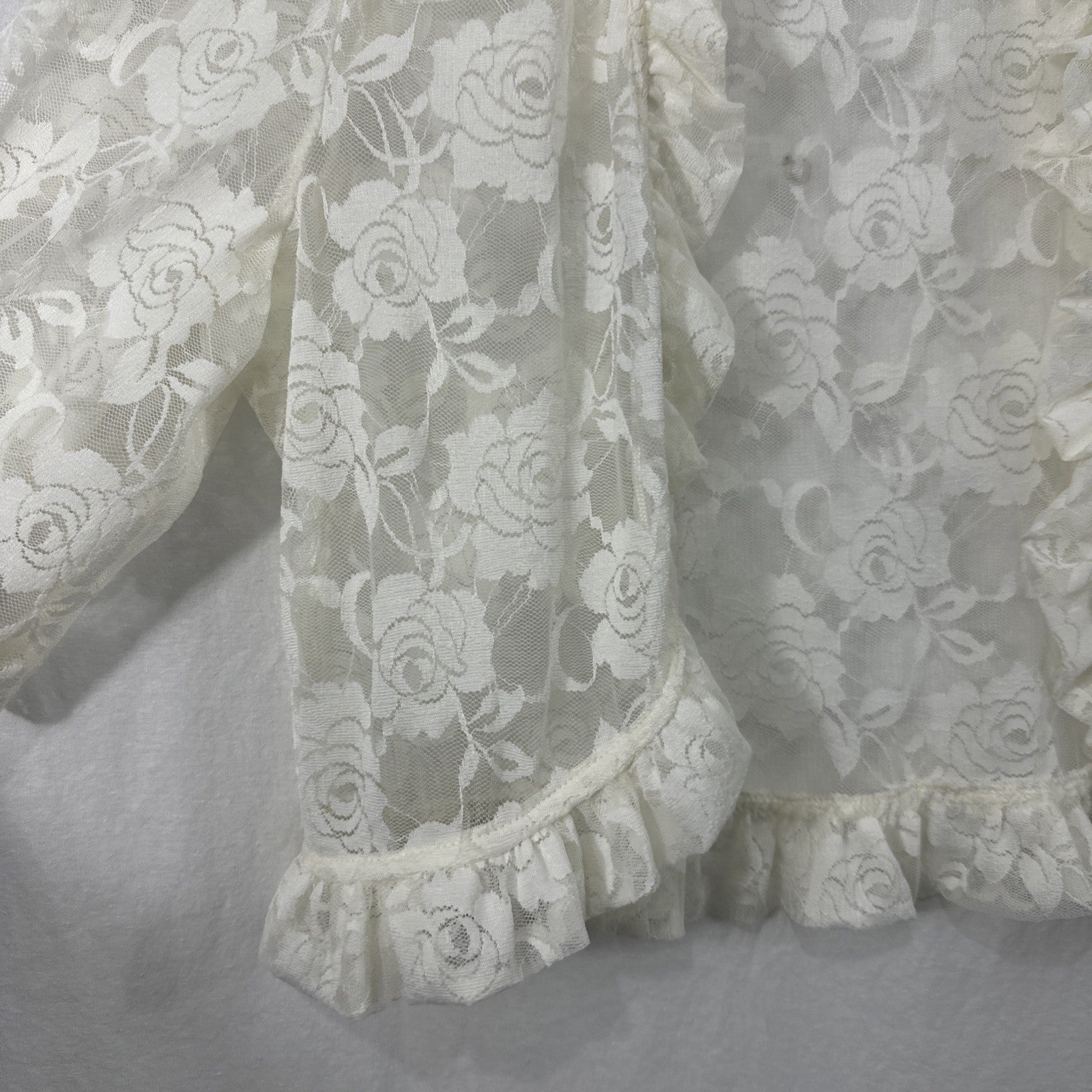 Glamour Ivory Floral Lace Sheer Ruffle Shrug Bolero Cardigan Top Size S