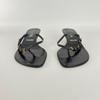 Prada | Auth Vintage Black Leather Gold Buckle Thong Kitten Heels (34.5)