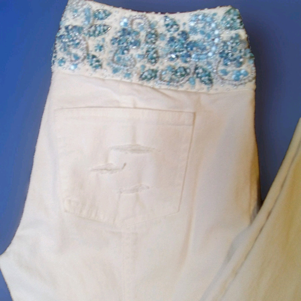 Escada White Jeans with Hand-Beaded Waistband