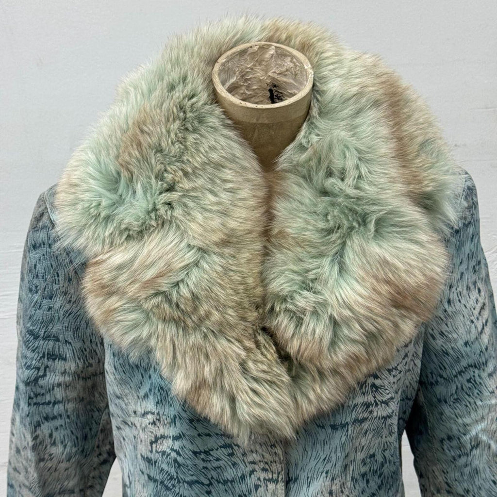 Vintage Y2K Blue Seafoam Fox Fur and Leather Jacket