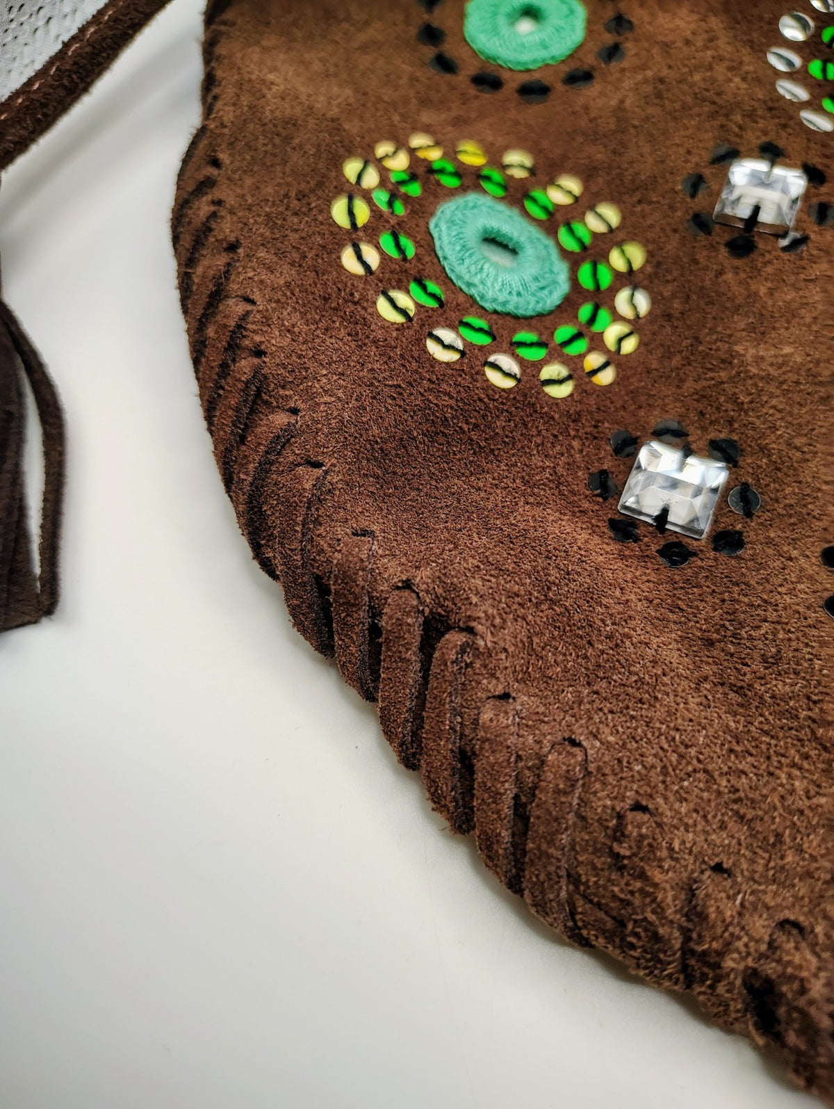 Gap Suede Shoulder Bag Brown and Blue Beaded Boho