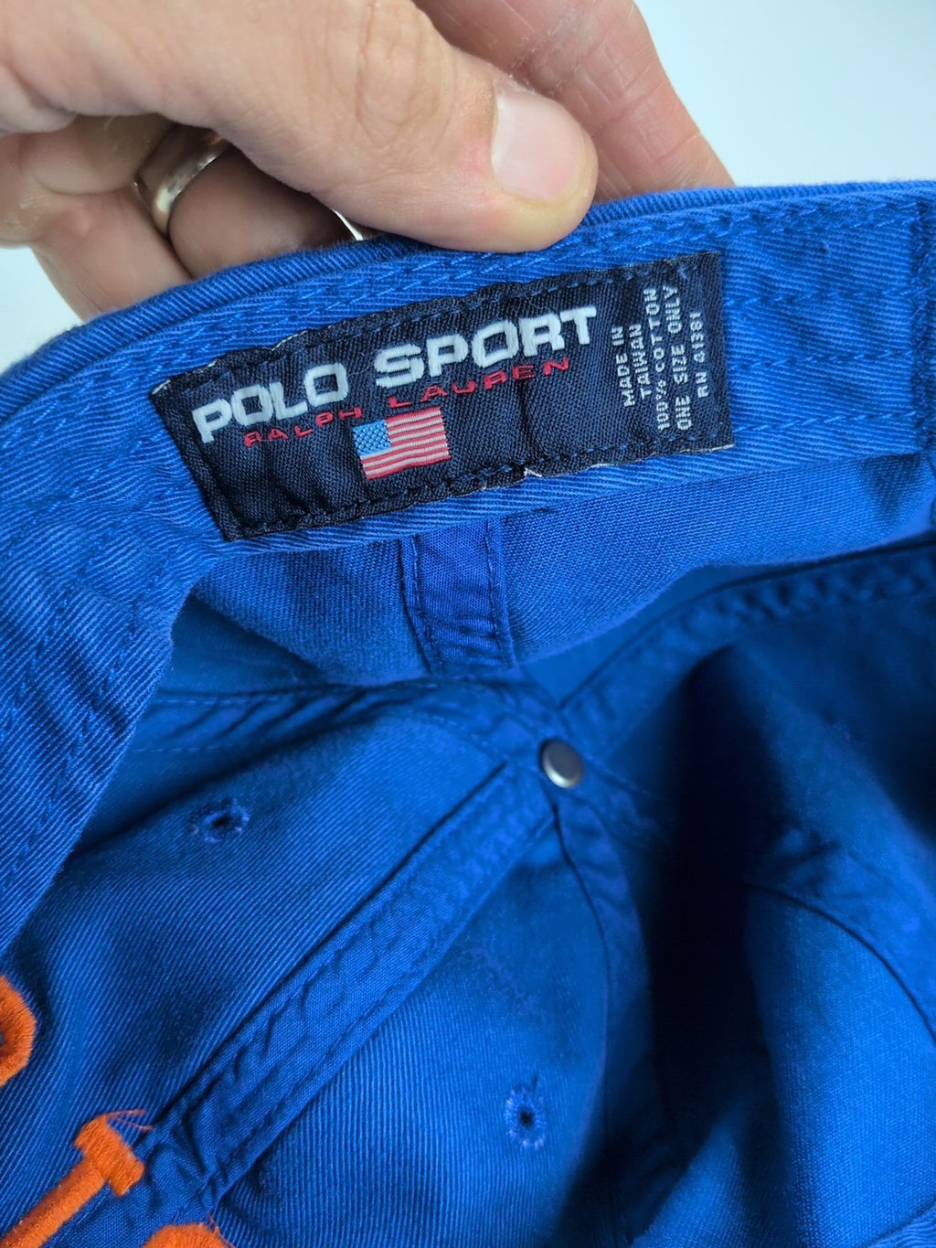 Vintage Polo Sport Ralph Lauren Spell Out Cap Hat Mens Adjustable Blue Orange