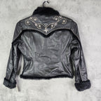 Cripple Creek Studded Black Leather Jacket with Faux Fur Large