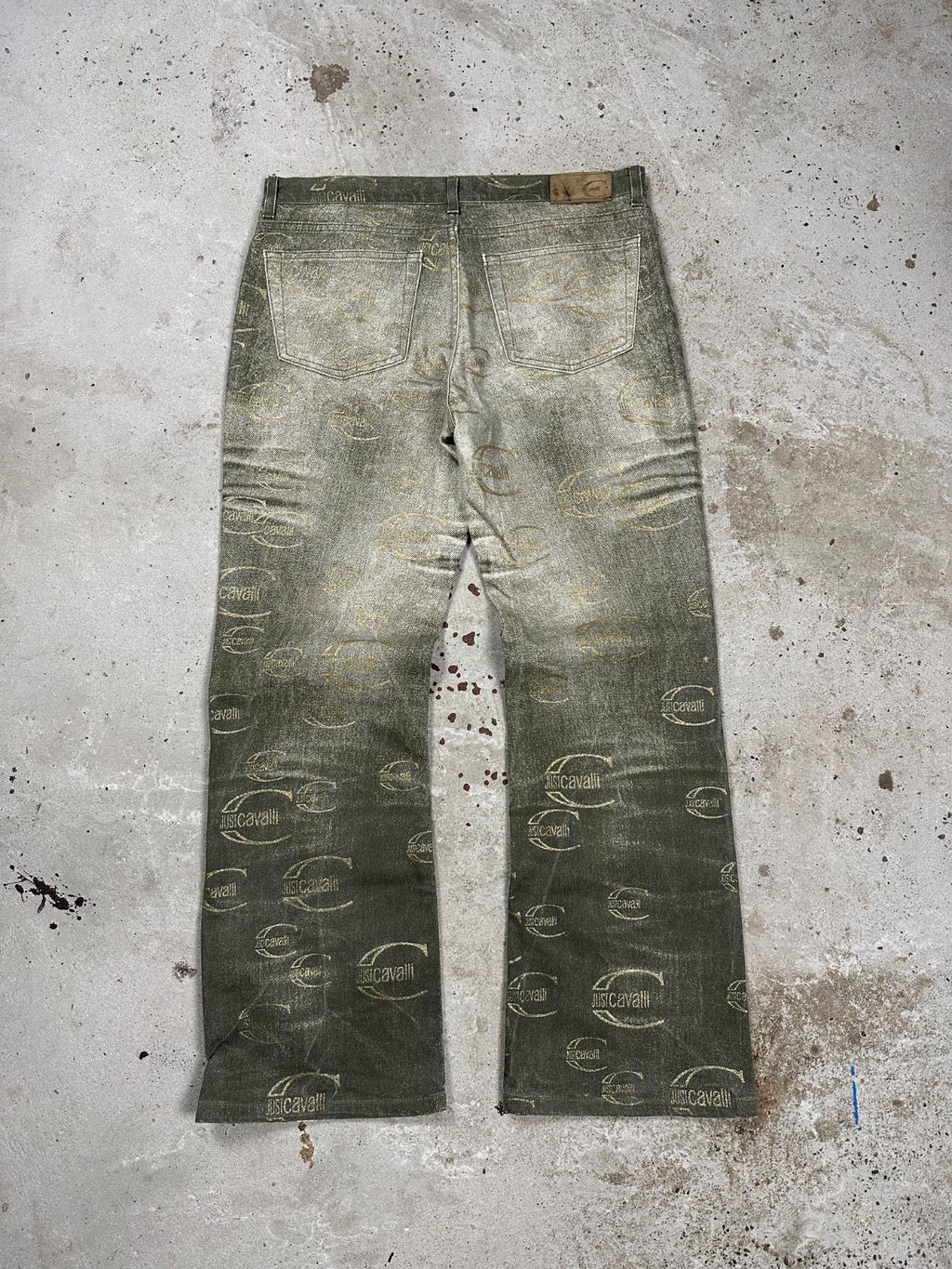 Vintage 2000s Roberto Just Cavalli Monogram Flare Denim Pant Bootcut Print