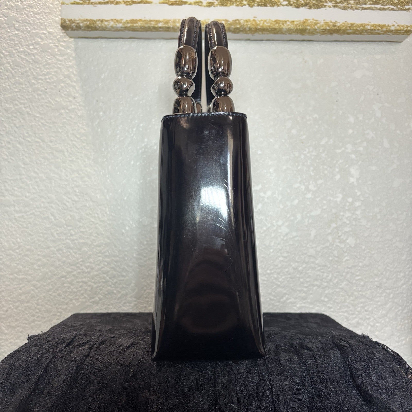 Auth Christian Dior Vintage 1999 Malice Pearl Bag Black Patent Leather Gunmetal