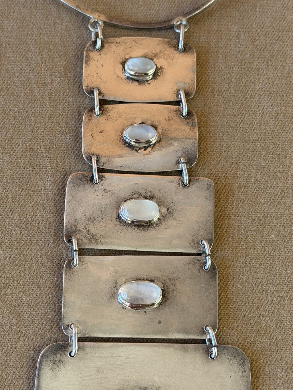 VTG Artisan Studio Modernist Sterling Silver 925 Moonstone Choker Necklace