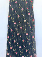Betsey Johnson Silk Slip Dress Babydoll Black With Pink Roses Beaded Y2K Rare