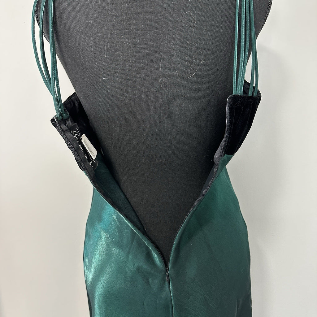 Vintage Green Iridescent Black Velvet Dress
