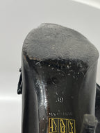 Vtg CHANEL BLACK LEATHER CC LOGO SOCK BOOTS 39