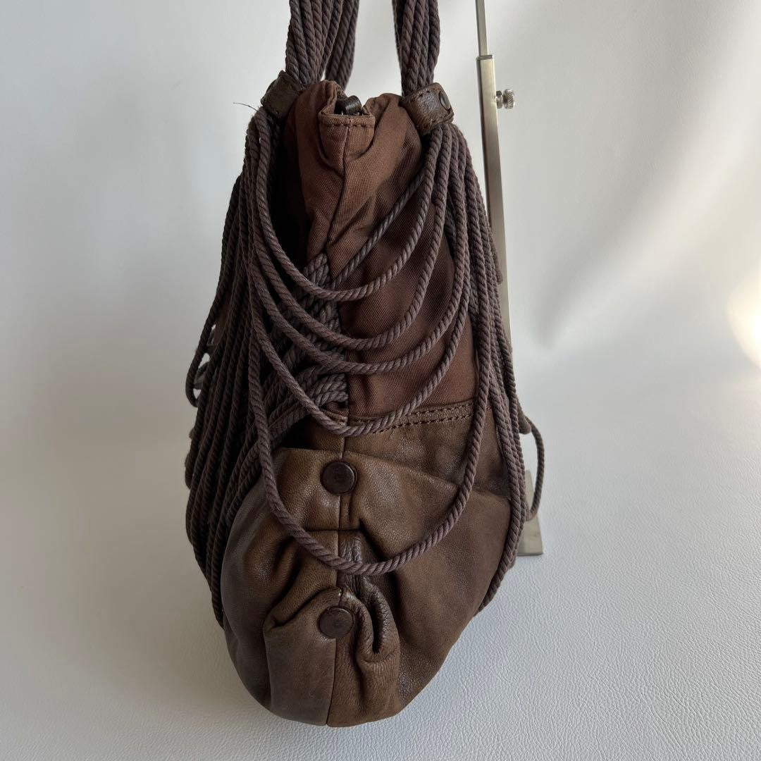 Diesel 2000s Brown Leather Shoulder Bag with Fringe Large