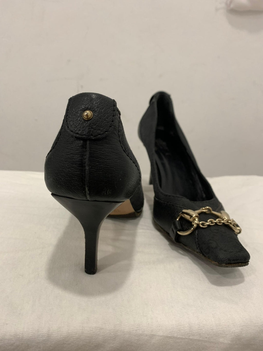 Gucci Vintage Horsebit Chain Pumps Black GG Monogram 37