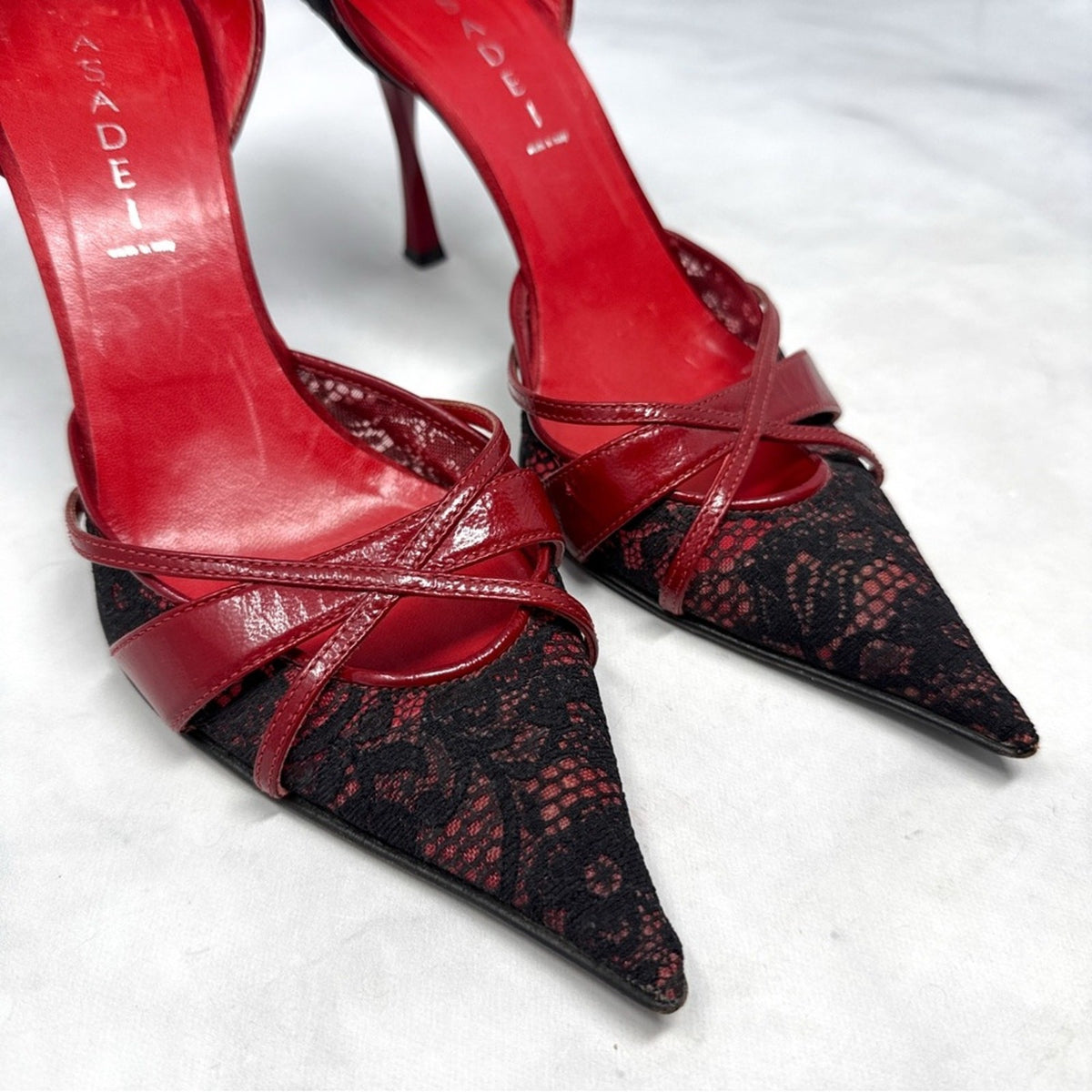 Casadei Y2K Leather Pointed Toe Stiletto Pumps Red Size 9