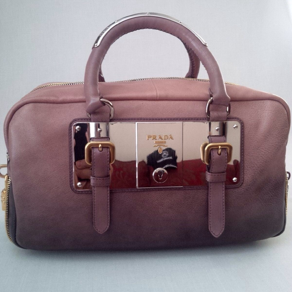 Prada Bauletto Leather Handbag Ardesia Nudo