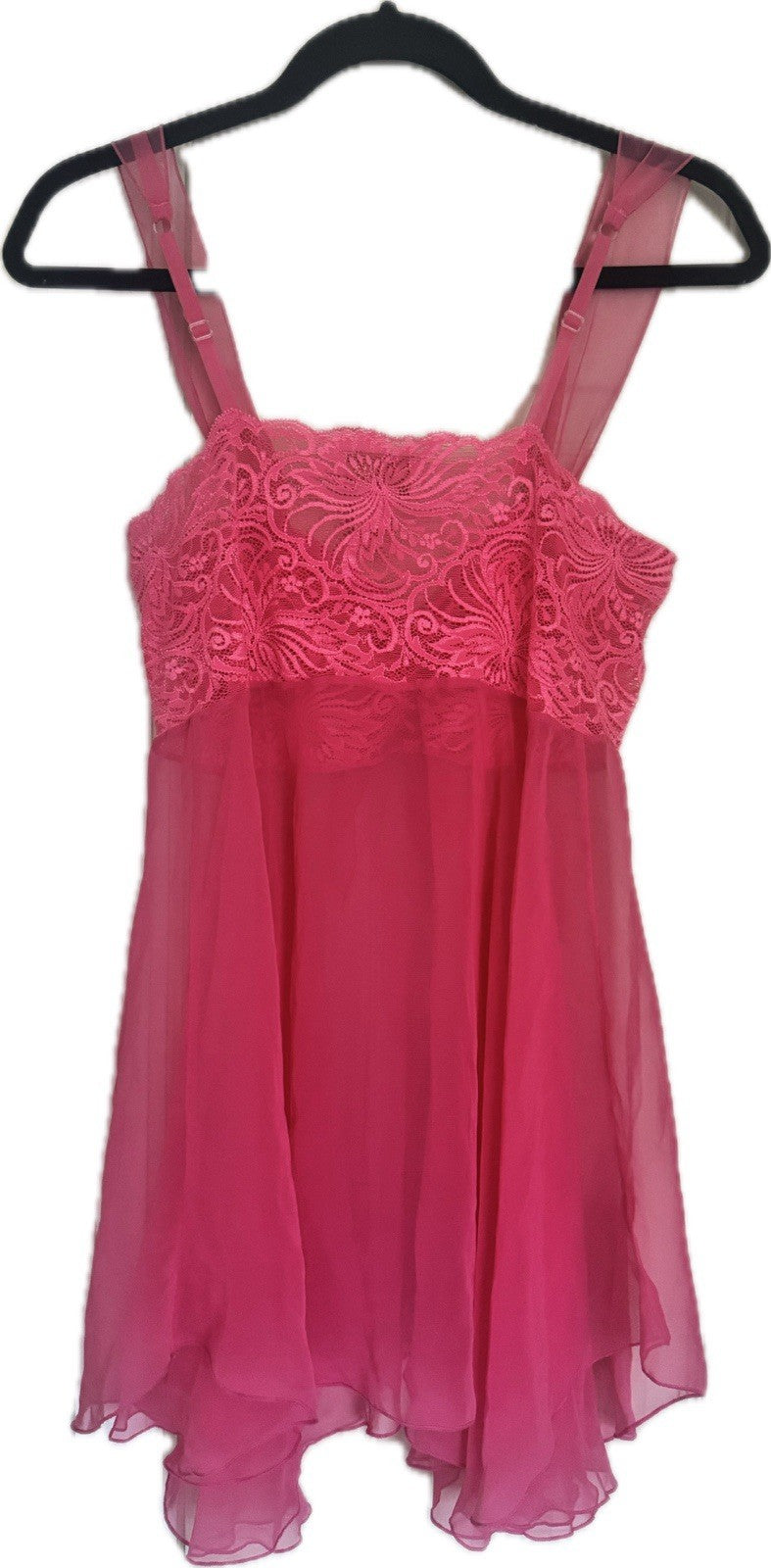 VINTAGE Victoria's Secret Pink Chiffon Sheer Lace Babydoll Slip Dress Size M