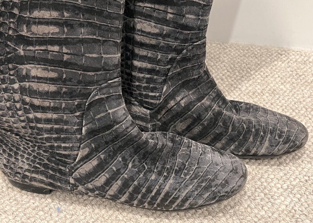 GIUSEPPE ZANOTTI Suede Croc Print Ballet Flat Pull On Boot Boots 38.5 / 8.5 Zip