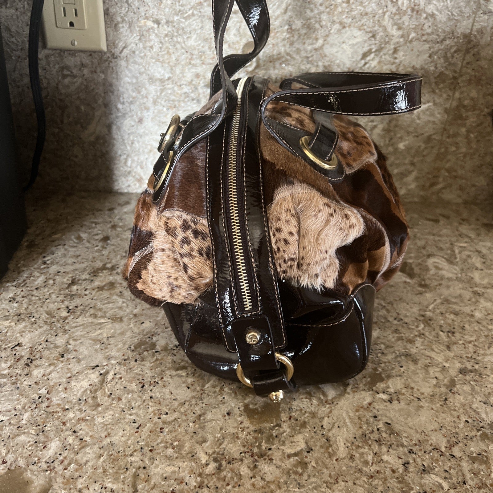 Francesco Biasia Animal Print Leather Shoulder Bag