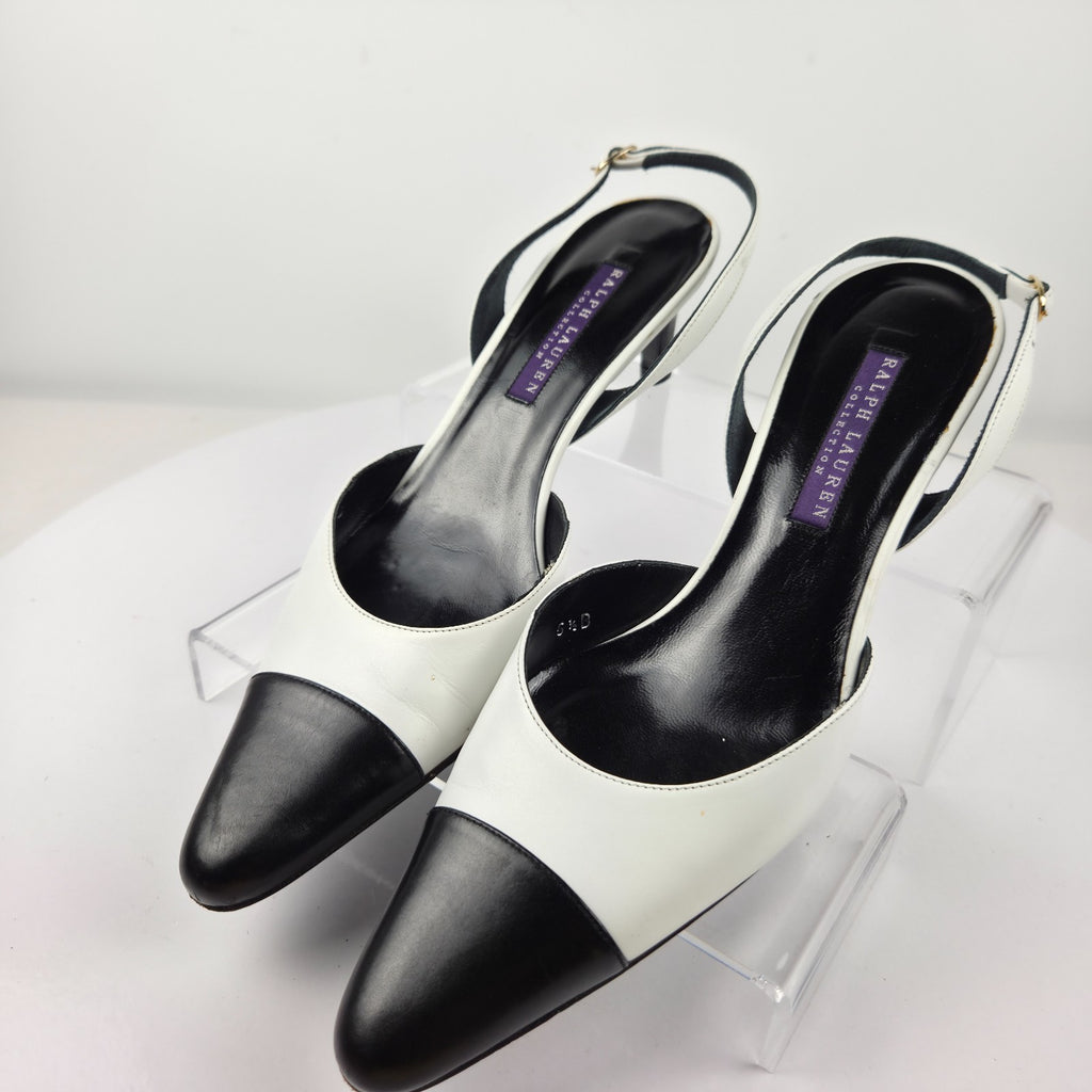 Ralph Lauren Collection Y2K Black and White Cap Toe Slingback Pumps Size 5.5B