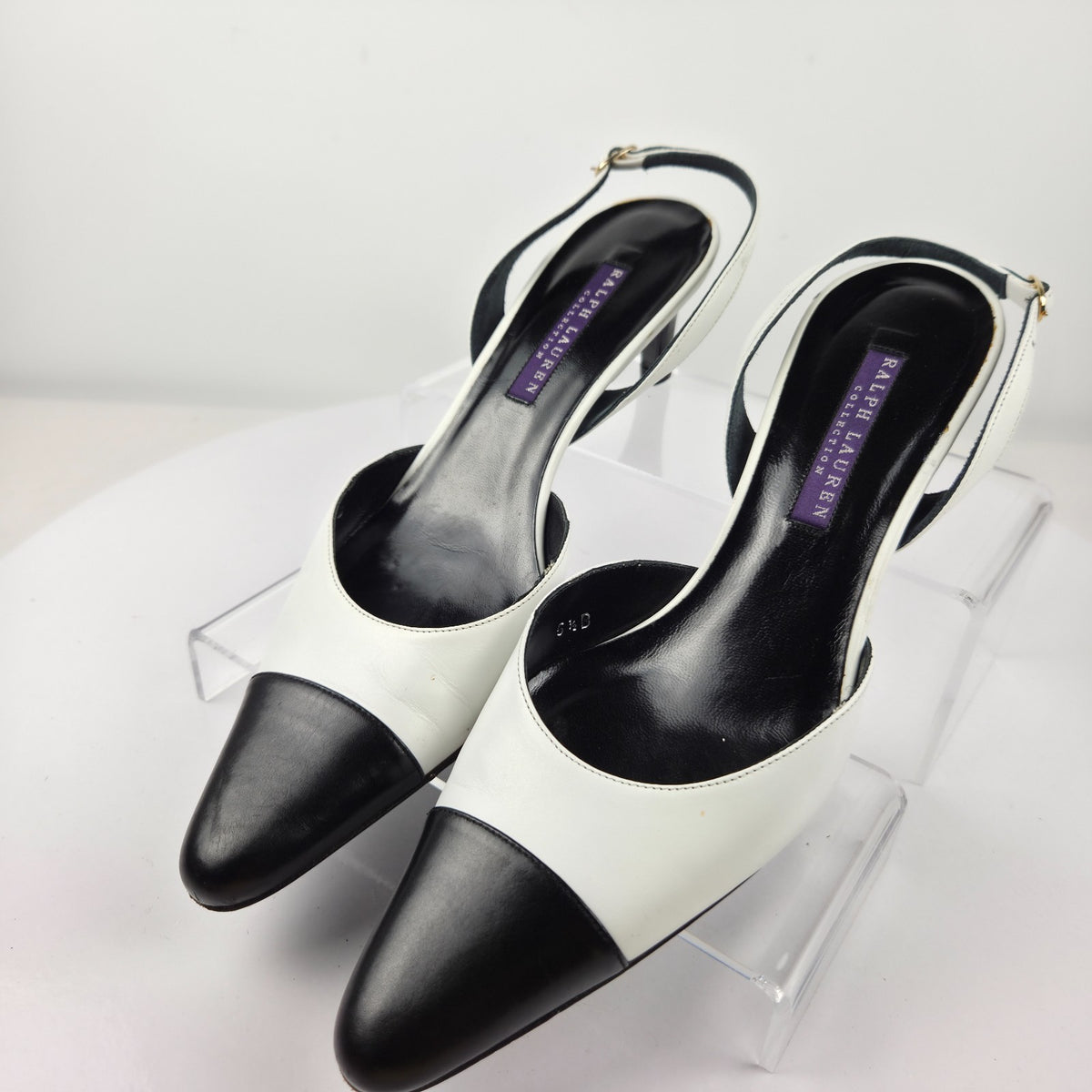 Ralph Lauren Collection Y2K Black and White Cap Toe Slingback Pumps Size 5.5B