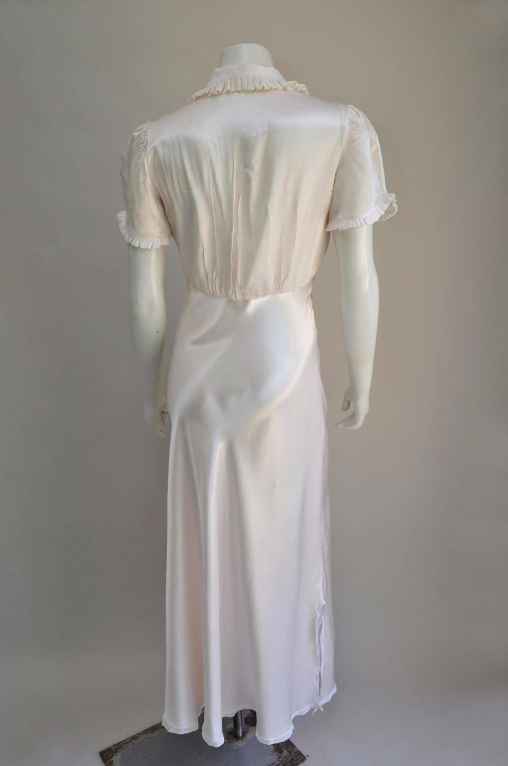 Vintage 1930s Light Pink Satin Bias Cut Slip Dress with Bird Embroidery Small Medium