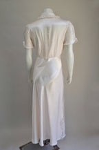 Vintage 1930s Light Pink Satin Bias Cut Slip Dress with Bird Embroidery Small Medium