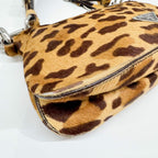 PRADA Brown Leopard Print Pony Hair Shoulder Bag