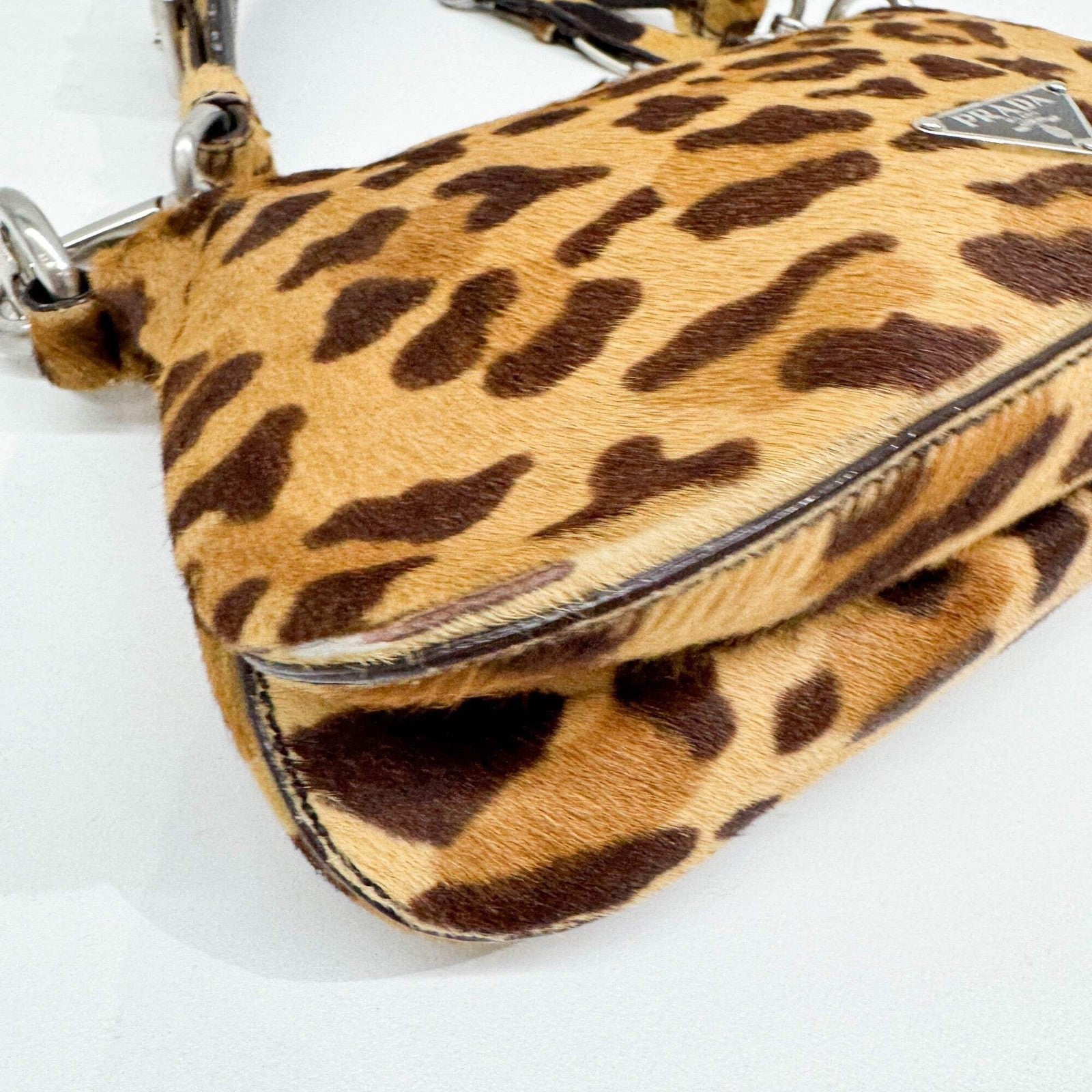 PRADA Brown Leopard Print Pony Hair Shoulder Bag