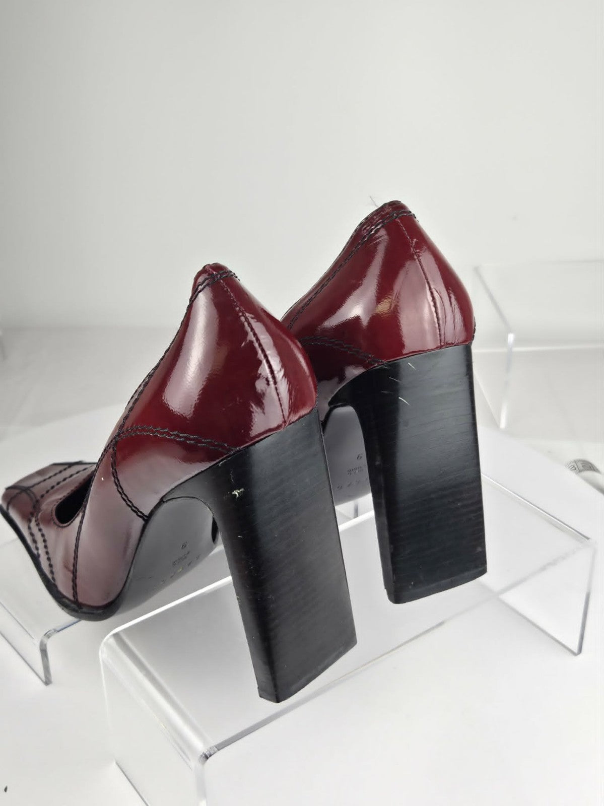 Vintage Casadei Red Patent Leather Block Heel Square Toe Pumps - Size 9