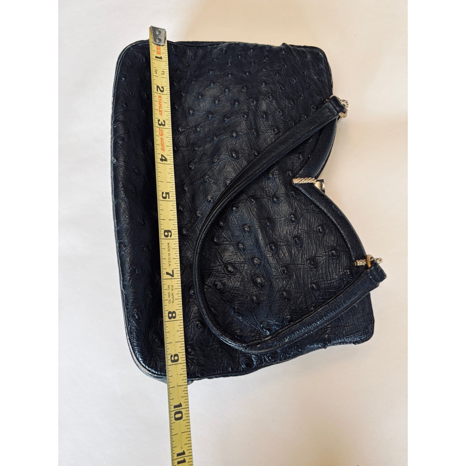 I. Magnin 1950s Genuine Ostrich Skin Handbag Black