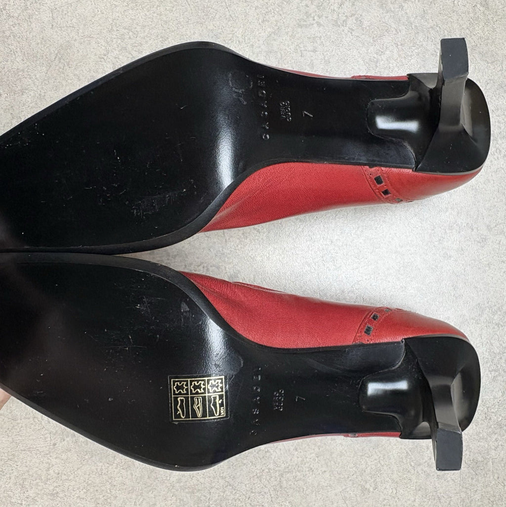 Casadei Womens Red Leather Pumps Square Toe Shoes Size 7 Italy