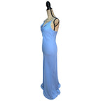90s Y2K Light Cornflower Blue Glass Beaded Bias Cut Slip Dress Size Medium