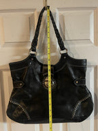 Francesco Biasia Y2K Black Leather Studded Hobo Shoulder Bag Large