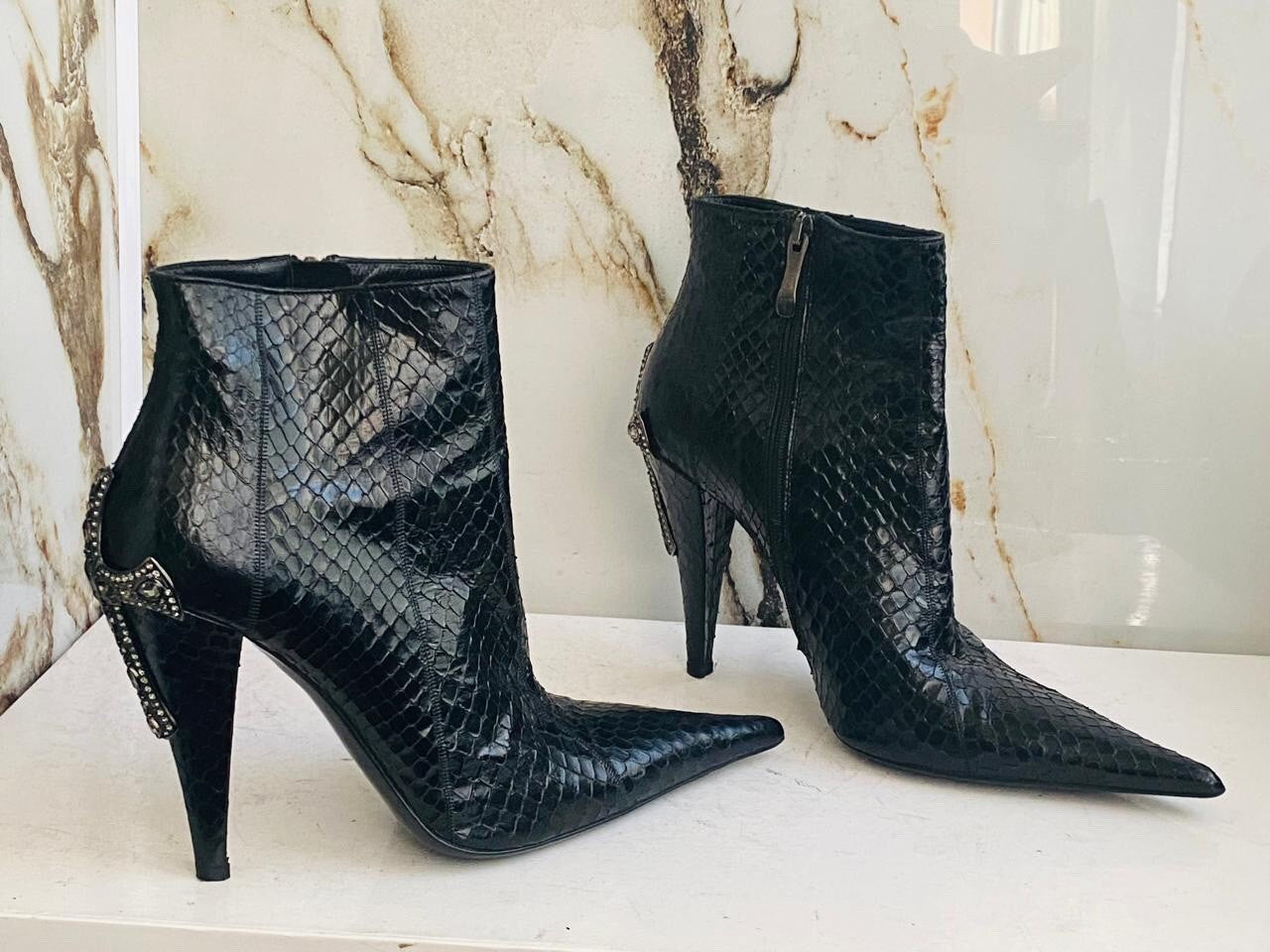 Gianmarco Lorenzi Best Women Boots  Premium Snake Leather High Heels Size 39