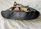 Isabella Fiore Black and Gold Floral Embroidered Leather Shoulder Bag