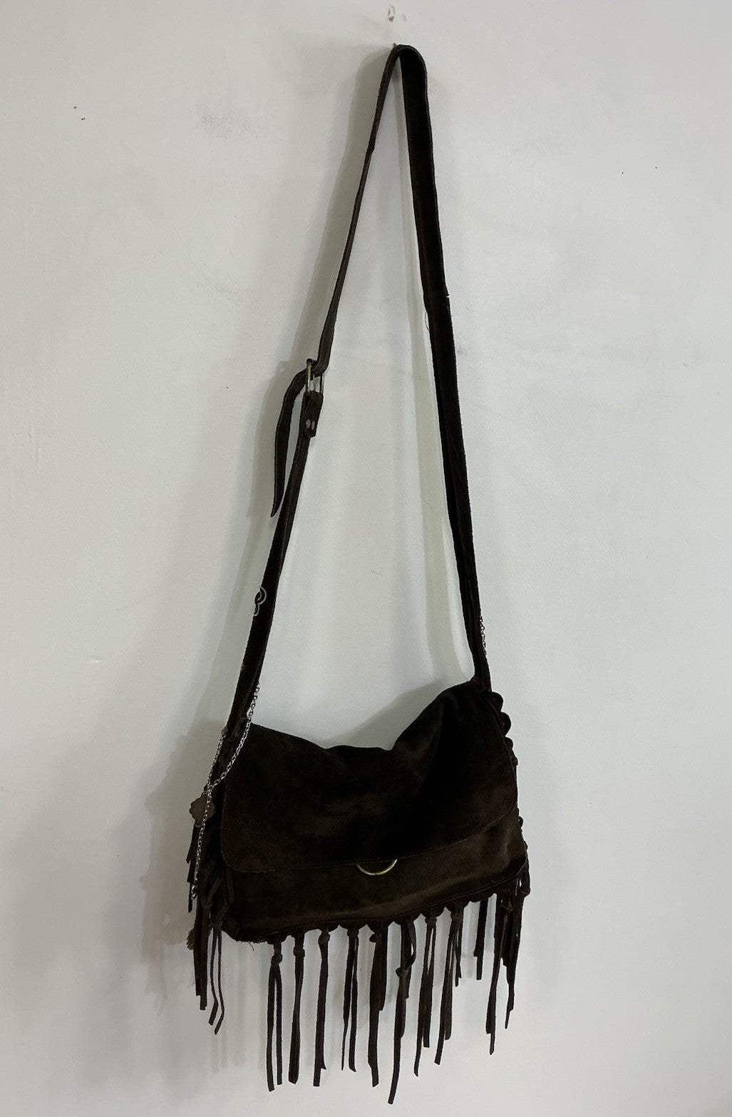Brown Suede Fringe Crossbody Bag
