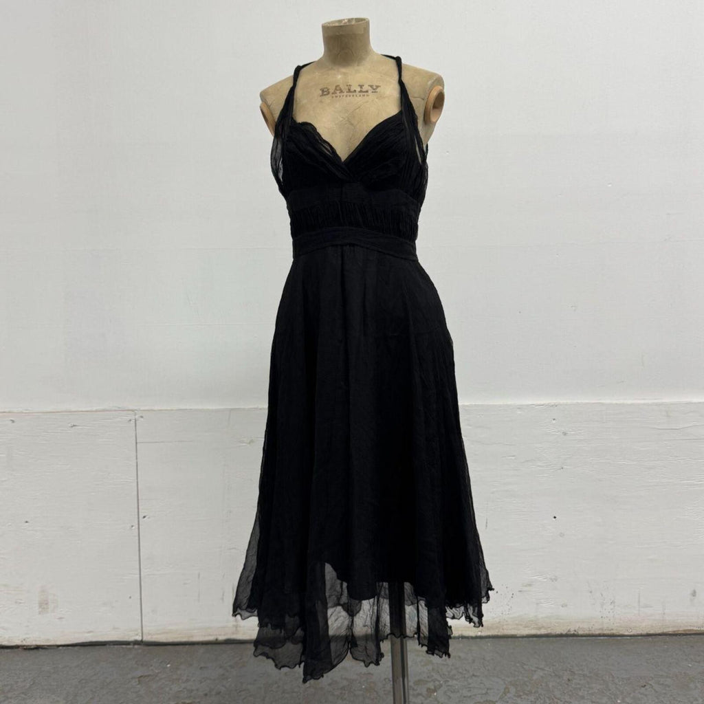 Vintage Y2K Black 100% Silk Chiffon Paneled Cocktail Dress