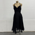 Vintage Y2K Black 100% Silk Chiffon Paneled Cocktail Dress