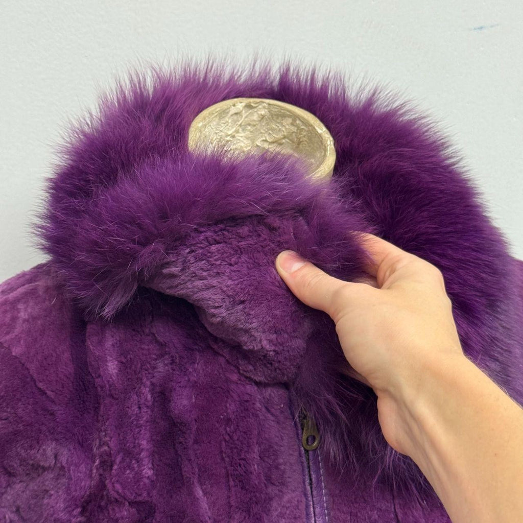 Vintage Y2K Purple Rabbit and Fox Fur Jacket