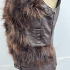 Vintage Y2K Chocolate Leather and Fox Fur Moto Vest