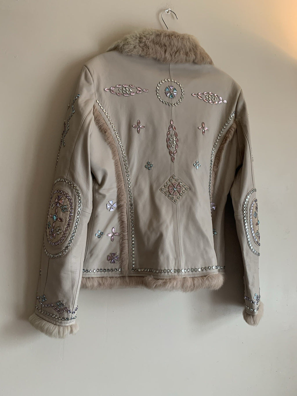 Cripple Creek Bedazzled Leather Jacket Beige Large