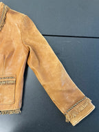 Double D Ranch Leather Jacket Brown Fringe Studded Western Medium