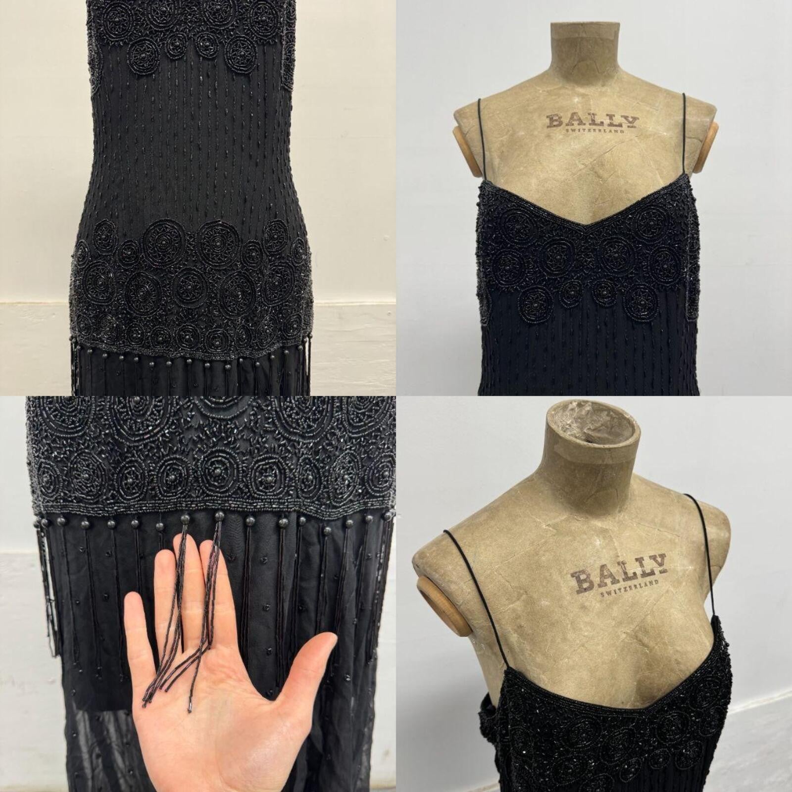 Vintage Y2K Black Heavily Beaded Silk Tassel Dress