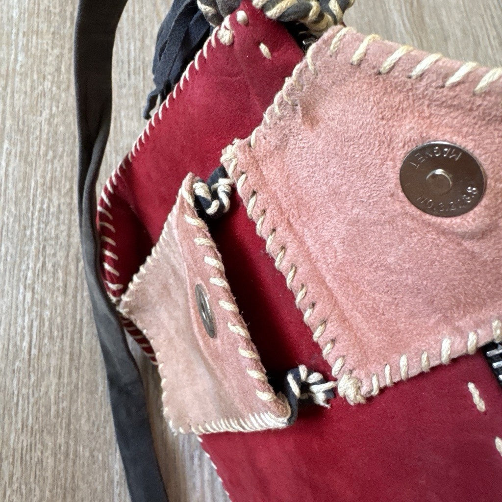Vintage Suede Fringe Shoulder Bag Red Pink Y2K