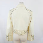 Double D Ranch Studded Ivory Leather Biker Jacket Medium