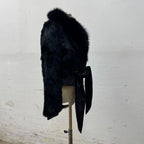 Vintage Y2K Cropped Satin Waist Tie Rabbit Fur and Leather Jacket