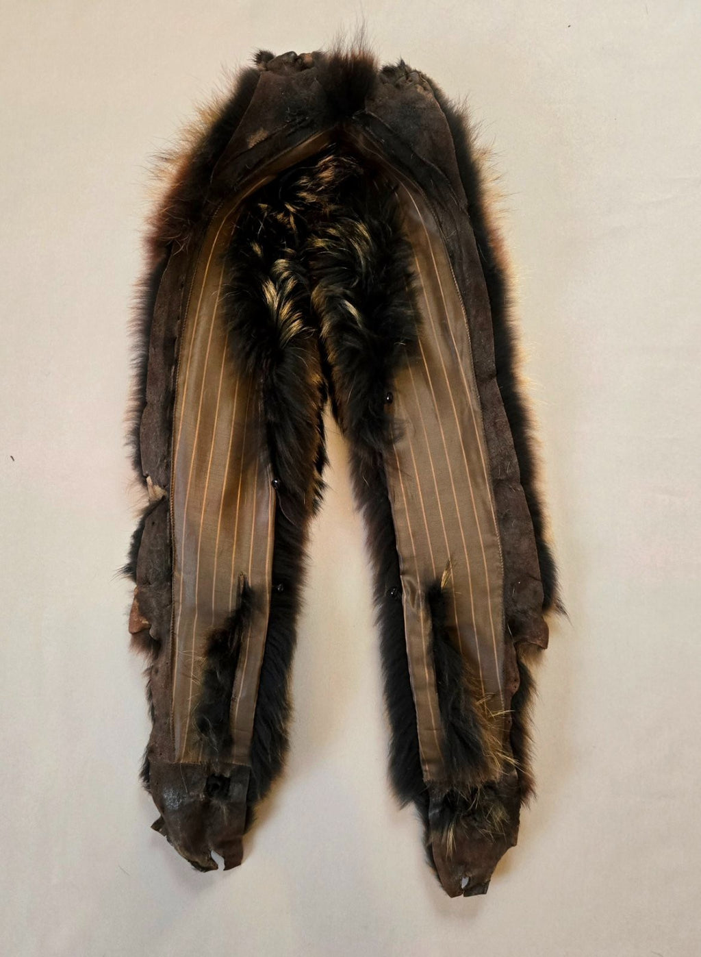 Vintage Long Leather Coat with Removable Fur Collar Brown Women's