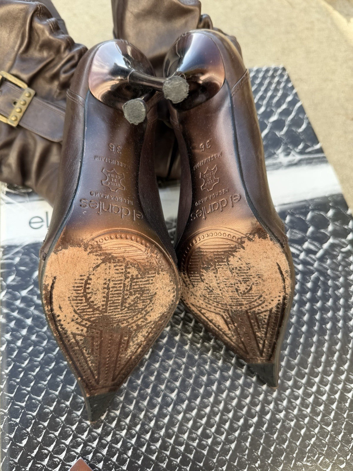 El Dantes Brown Leather Knee High Stiletto Boots Size 6