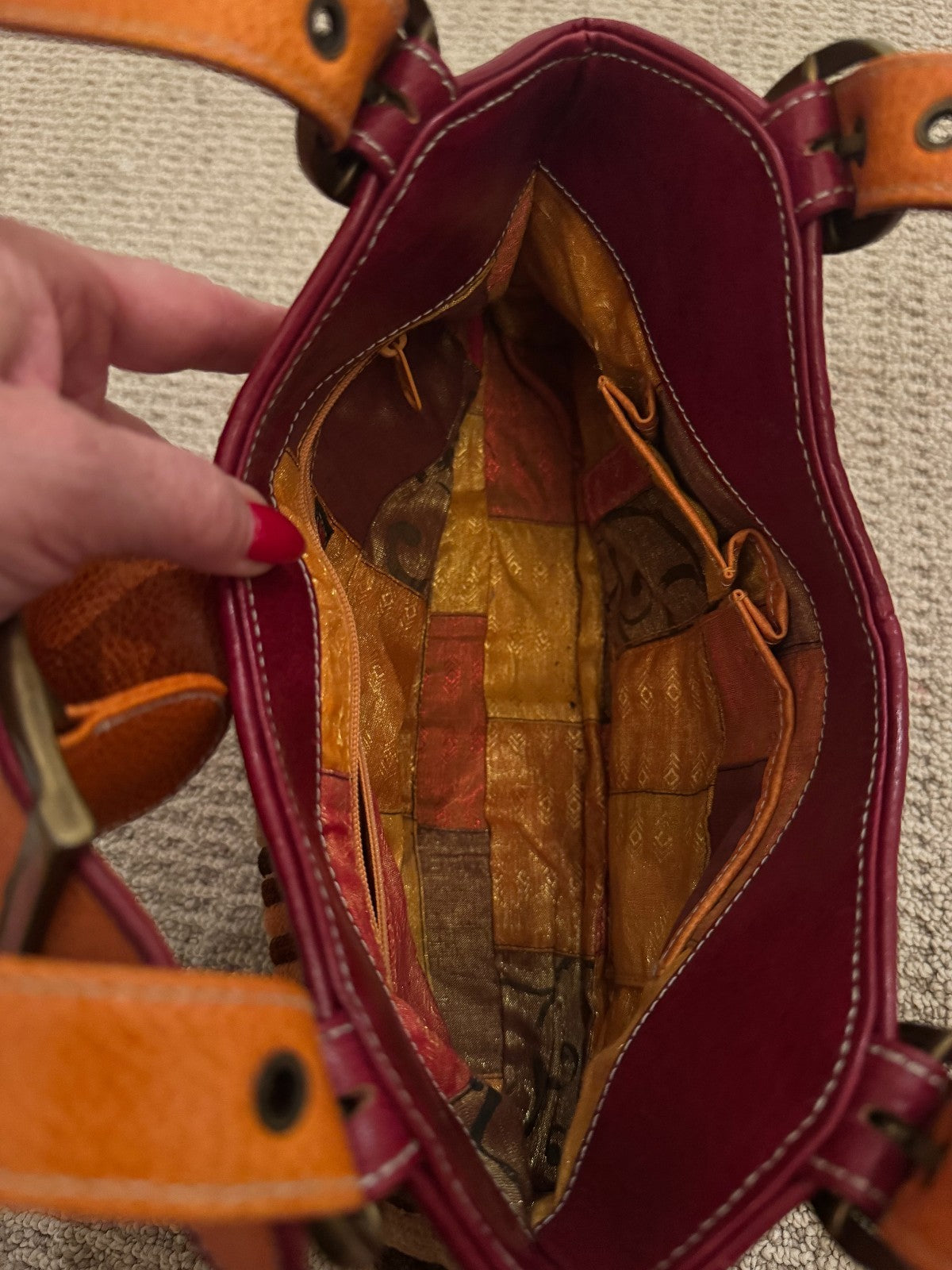 Isabella Fiore Multicolored Striped Velvet Shoulder Bag