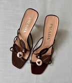 Vintage 90s 2000s PRADA Leather Rosebud Brown Pink Kitten Heels Sandals Size 37
